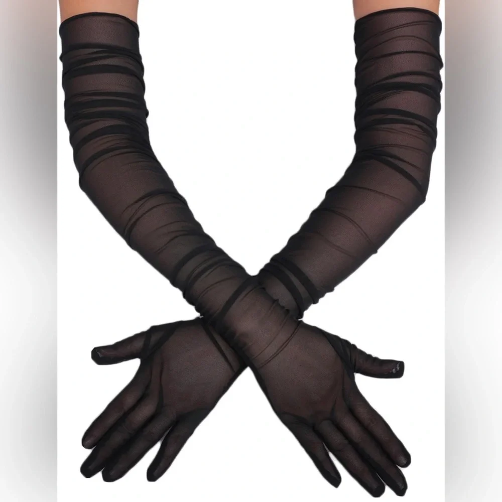 Elegant Long Black Sheer Gloves | Brand New - Picture 1 of 14